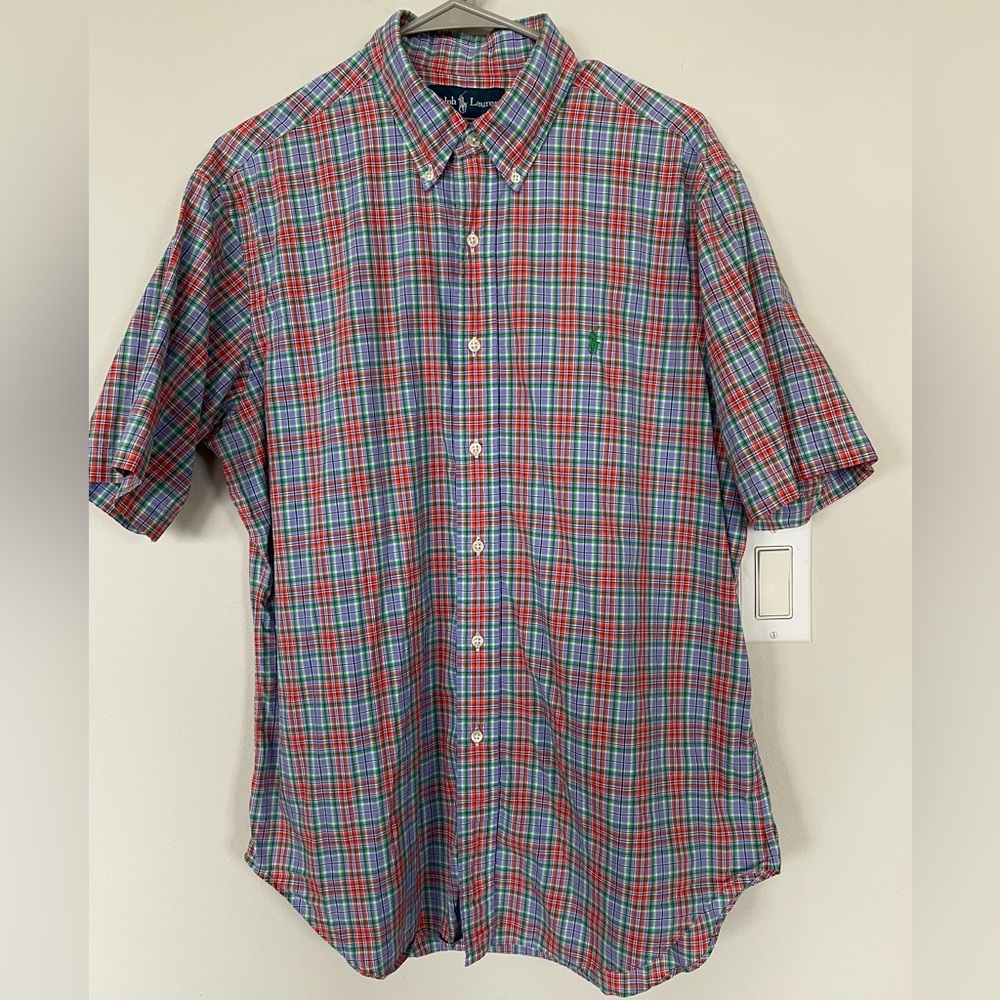 Ralph Lauren Men’s  Shirt Blue Pink Plaid Button Down Pony Logo Multicolor Large